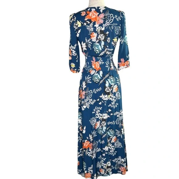 Jade Mia Maxi Women’s In Miak Print Smock Waist 3/4 Sleeve Multicolor Dress XS - Picture 5 of 9